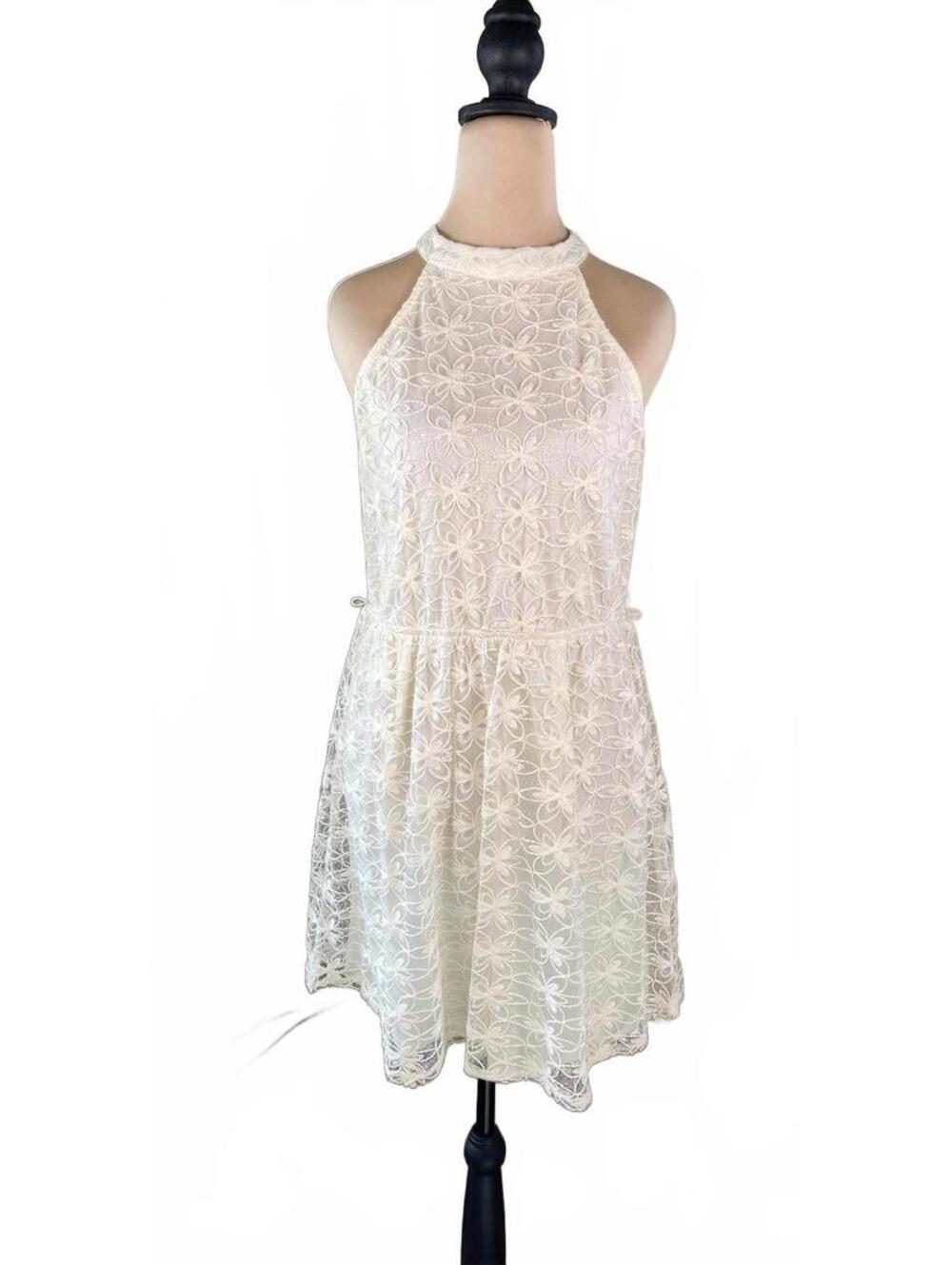 Faisca White Floral Lace Halter Neck Mini Dress Size L Junior